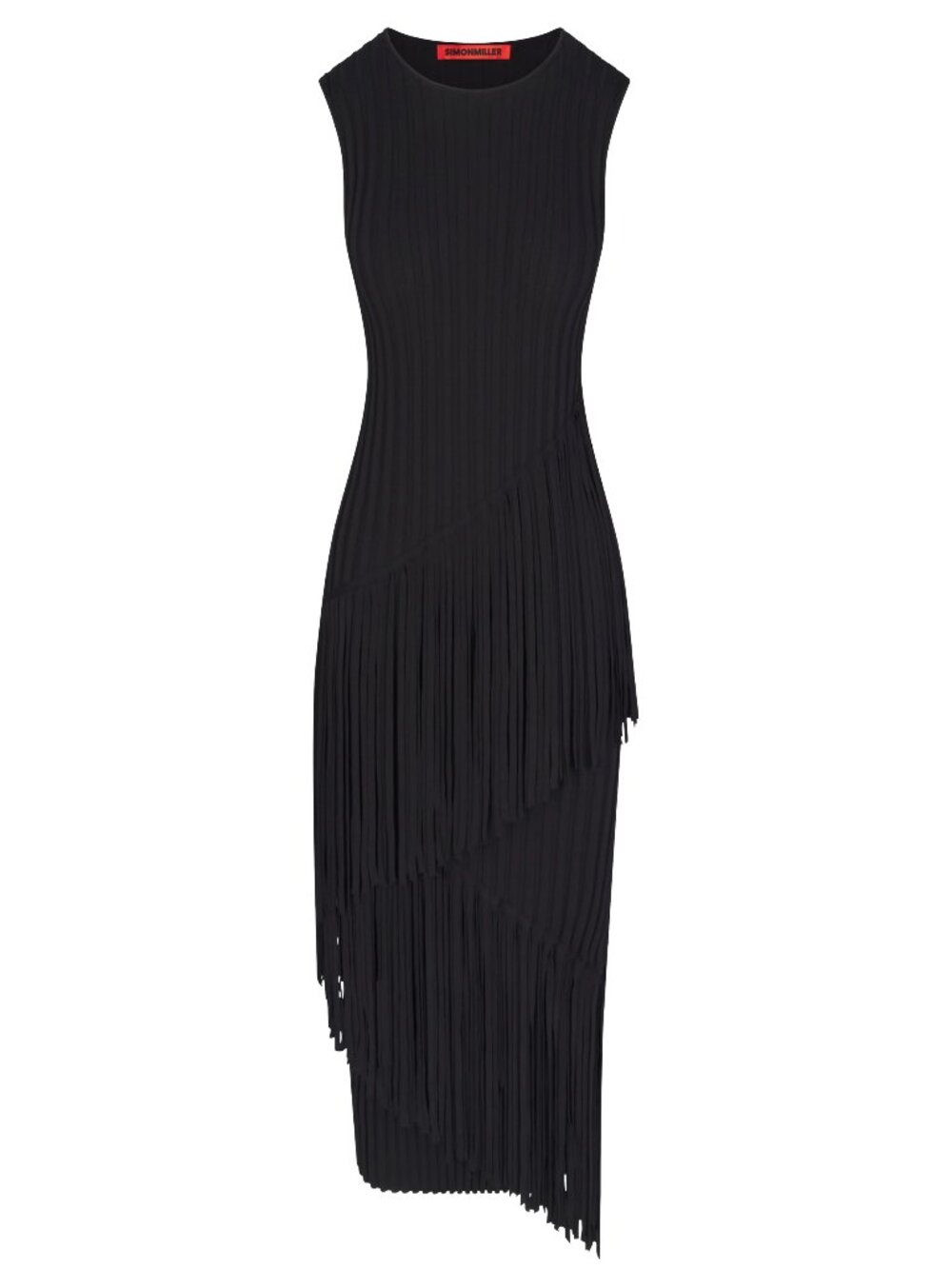 SIMON MILLER SPIRAL DRESS BLACK RIBBED FRINGE CREWNECK SLEEVELESS MAXI SMALL NWT